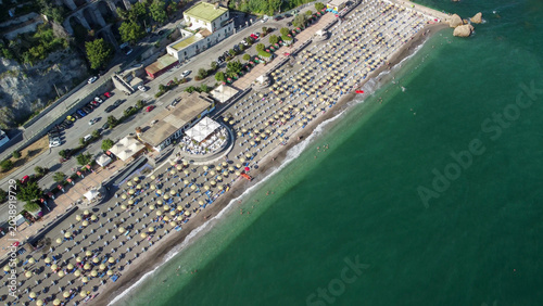 Bild auf Leinwand High altitude drone capture of Marina di Vietri coastline in Campania region Ita