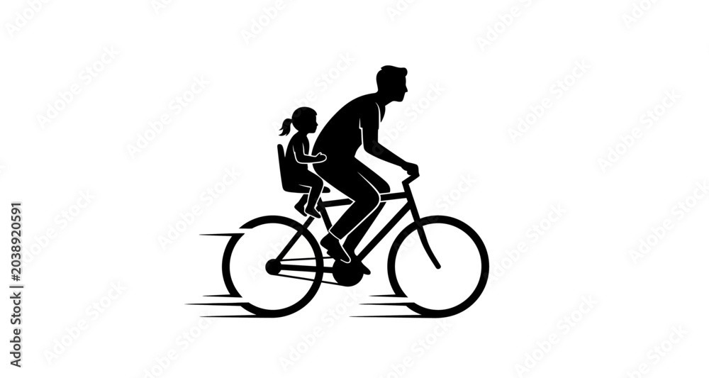 Fototapeta premium Father and daughter riding a bicycle silhouette on transparent background