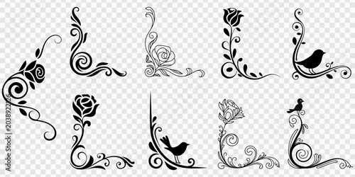 Bild auf Leinwand A set of black and white ornate corner decorative elements for design projects,