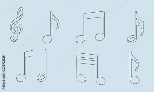 Hand-drawn music notes and symbols sketch on white background line art illustration