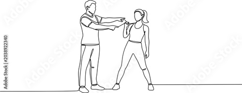 Foto Fitness trainer guiding woman in workout, continuous line art