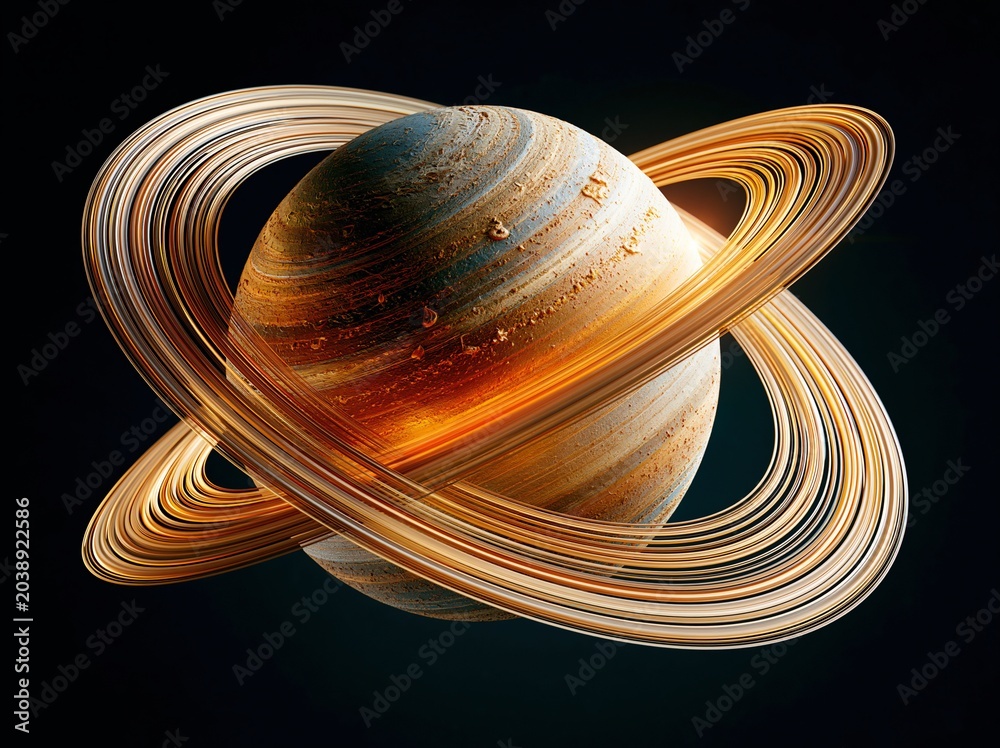 Obraz premium Planet with rings shines in space showing colors and details during a cosmic scene