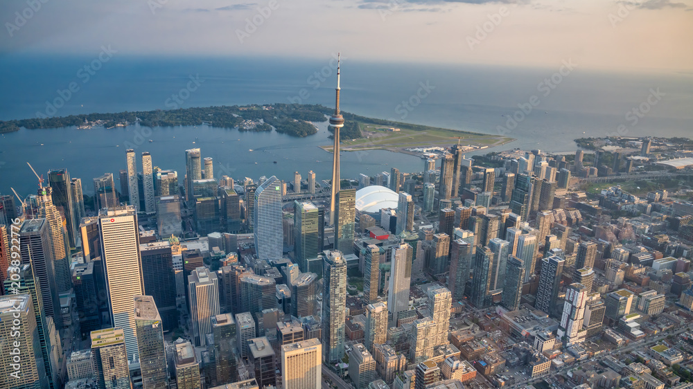 Fototapeta premium Twilight Over Toronto. Stunning Aerial View from Helicopter