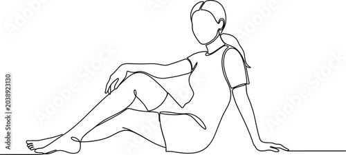 Schilderij op canvas Continuous line drawing of a woman sitting relaxed, minimalist art