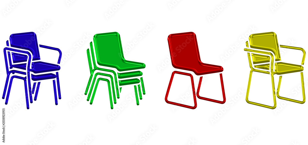 Fototapeta premium Colorful stackable chairs lineup illustration with furniture stackable colorful minimalist interior collection arranged