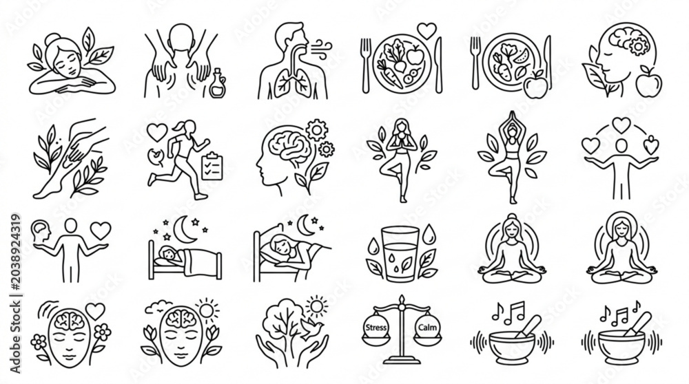 Obraz premium The illustration depicts various icons representing different aspects of social issues.