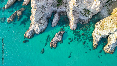 Slika na platnu Breathtaking summer aerial panorama of Calabria's Capo Vaticano coastline, showc