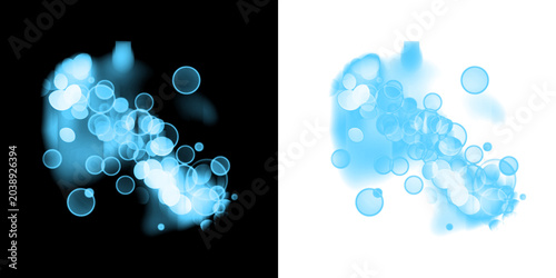 Фотография Blue bubbles and light orbs with soft glow on black and white backgrounds isolat
