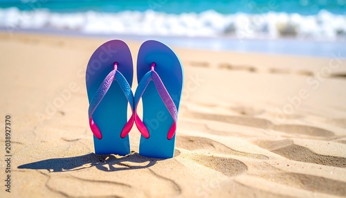 Blue FlipFlops on Beach.