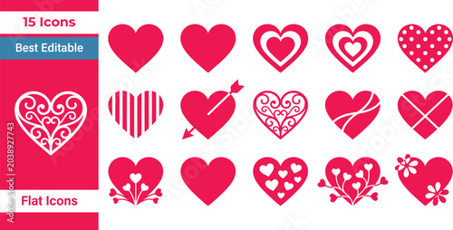 Photos Valentine Heart Icon Set Dual Tone Love Symbols Collection Romantic Decorative S