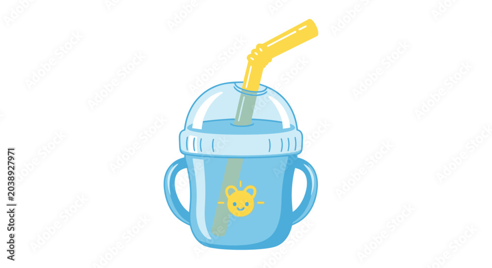 Obraz premium Cute Baby Sippy Cup with Straw and Handles, Light Blue