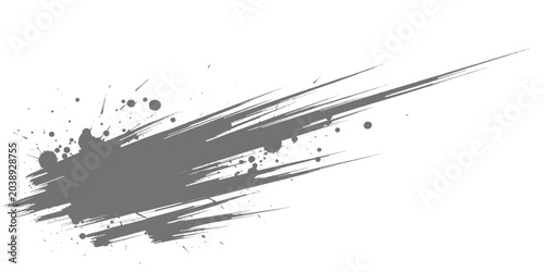 Tableau sur toile Dynamic black ink streaks slashing diagonally across a white background, with splatter accents and a bold, abstract, high-energy brushstroke style vector design