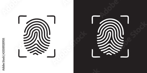 Obraz na płótnie Minimalist Icon of Fingerprint in Framed Brackets - Modern Biometric Security Sc