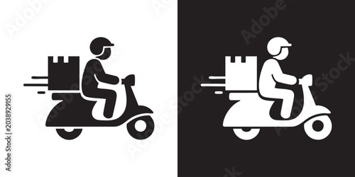 Vászonkép Minimalist Icon of Delivery Person on Scooter with Motion Lines and Cargo Box -