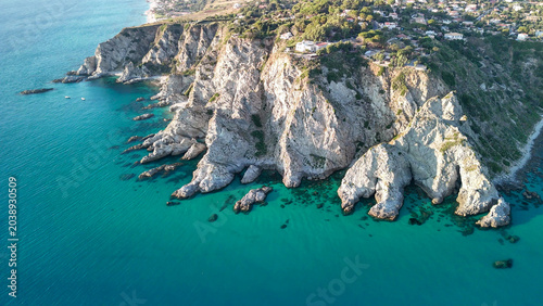 Slika na platnu Breathtaking summer aerial panorama of Calabria's Capo Vaticano coastline, showc