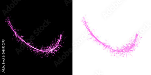 Pink sparkle swirl effect with starburst on black and white backgrounds isolated on a transparent background