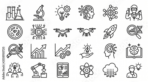 Canvas-taulu Science icons depict various concepts and objects in a digital illustration