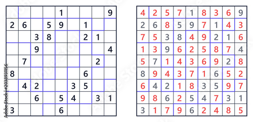 Photos Sudoku jigsaw puzzle grids showing solution and original design concept