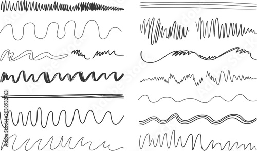 Tableau sur toile Collection of various hand drawn scribble and wavy line textures with scribble textures background abstract imperfect energetic