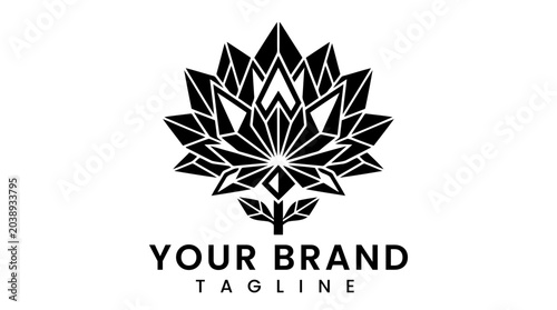 Black Geometric Lotus Flower Modern Logo Design Vector