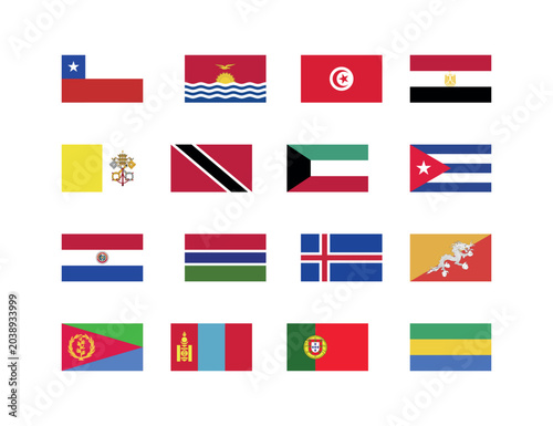 Photography Grid collection of national flag vector illustrations featuring Chile, Kiribati,