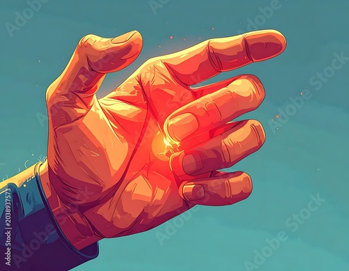 Glowing hand in sky