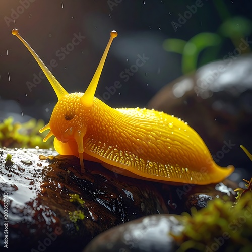 Glowing yellow gastropod