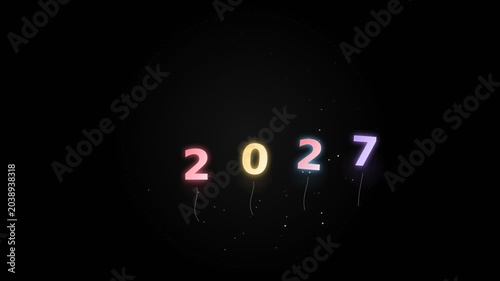 Floating New Year 2027 Balloons Ascending Animation