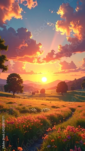 Golden sunset landscape