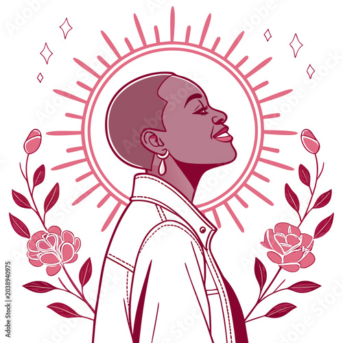 Profile portrait of inspiring woman facing forward for cancer awareness
