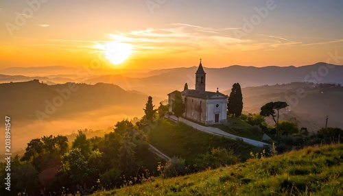 Hilltop church sunset
