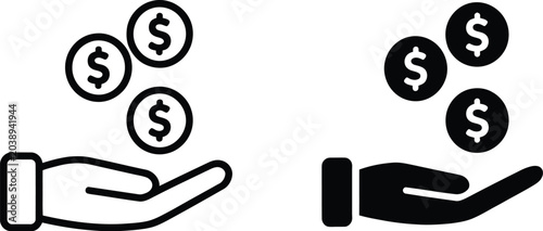 Obraz na płótnie Hand Holding Money Dollar Icon Vector, Financial Support Symbol for Investment, Savings, and Business Growth