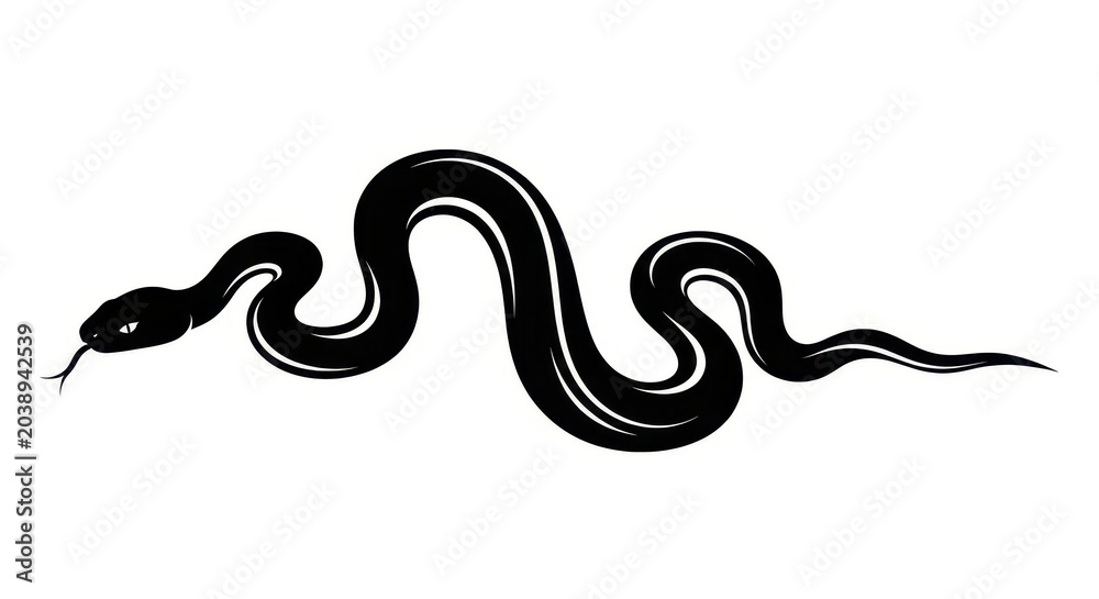 Fototapeta premium Black Snake Silhouette Vector Illustration, Minimalist Slithering Serpent Icon Isolated on White Background for Tattoo or Logo Design