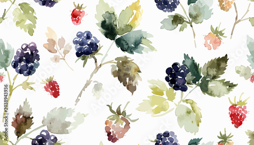 Photos Bright watercolor wild berry bunch with realistic juicy fruit compositions natur