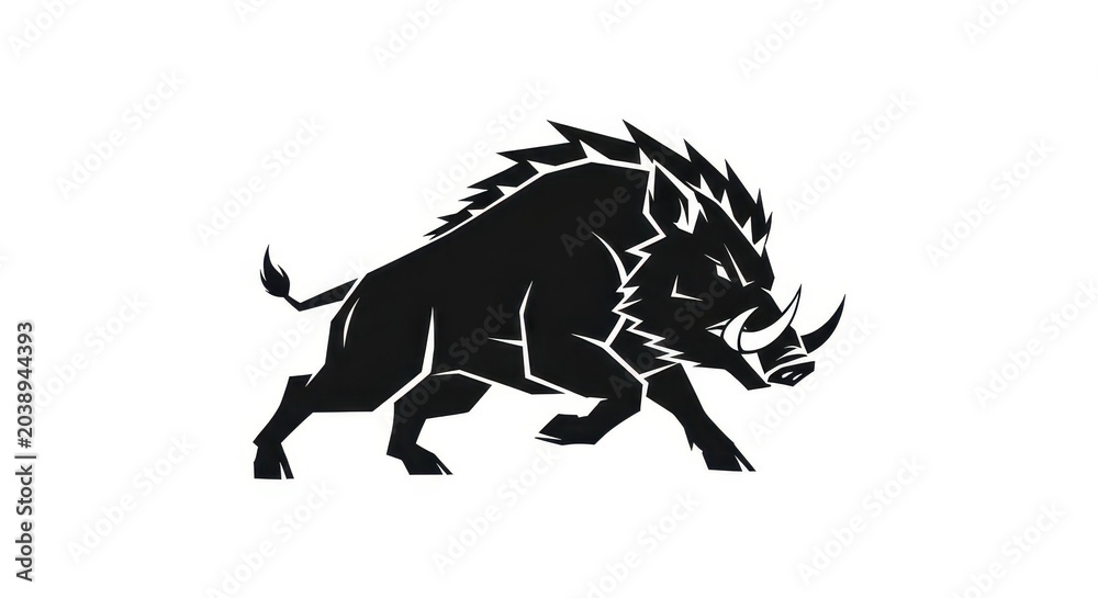 Fototapeta premium Powerful Wild Boar Mascot Logo Vector Illustration - Aggressive Charging Hog Silhouette for Sports Team Branding