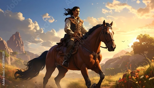 Man on horseback rides
