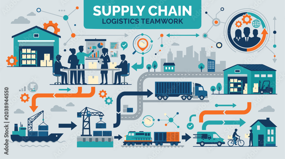 Obraz premium Supply Chain Logistics Teamwork - Global Business Operations and Distribution Network.