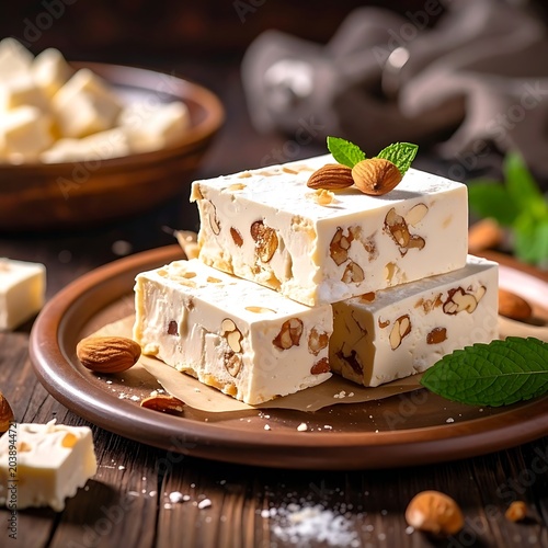 Nougat with nuts and mint