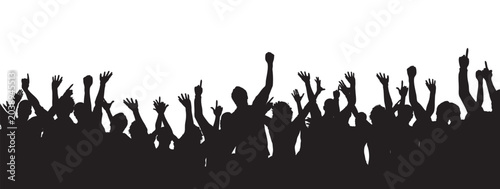 Φωτογραφία Large crowd of happy people silhouette with raised hands cheering and celebrating event on transparent background capturing atmosphere of joy excitement and festival entertainment