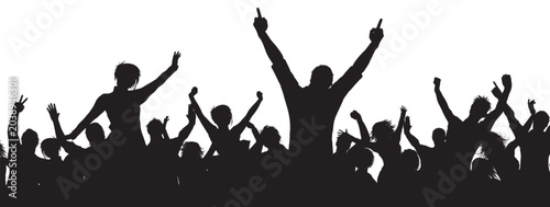 Cuadro en lienzo Silhouettes of people celebrating with arms in air at a dynamic party or concert, creating an exhilarating and lively atmosphere against transparent background