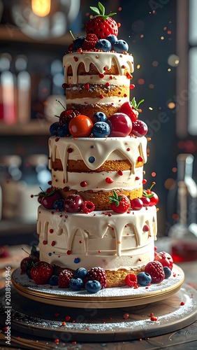 Multi-tiered berry cake