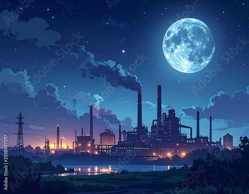 Nighttime industrial landscape