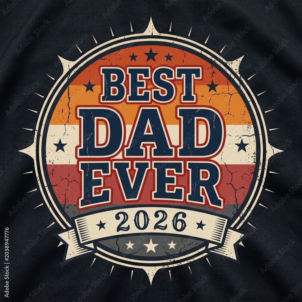 Fototapeta premium Best Dad Ever 2026 Vintage Retro Father’s Day T-Shirt Badge Design
