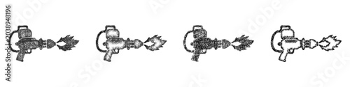 Slika na platnu Black and white sketch flamethrower icon design set