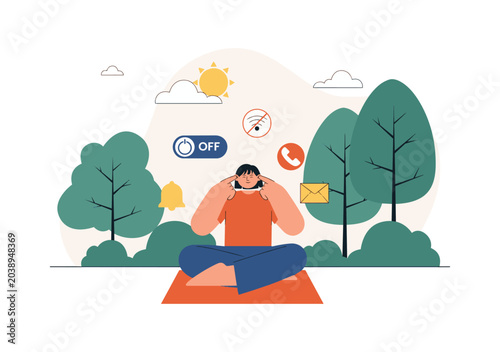 A person who has disconnected from technology in nature.