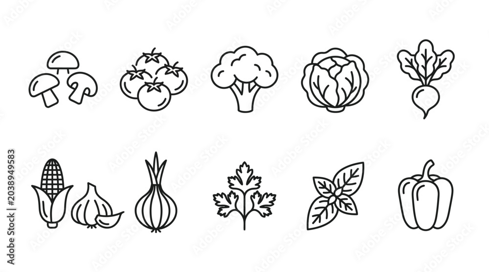 Fototapeta premium Vegetable icons in black and white.