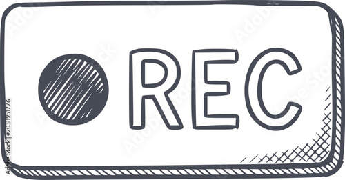 professional hand drawn rec recording button icon with black fill and sketchy style for video interface no white fills included
