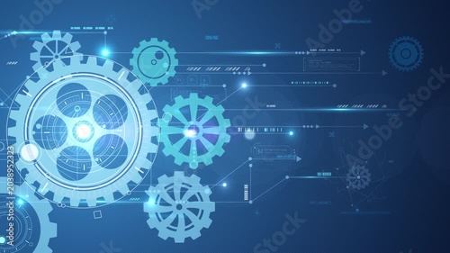 Digital gears mechanism with futuristic technology background