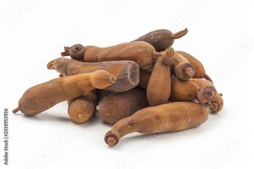 Jatoba tree fruits, close-up on a white background  