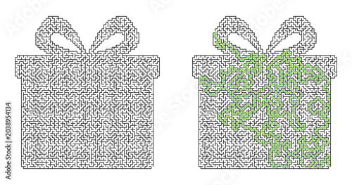 Bild auf Leinwand Labyrinth design featuring a gift box with intricate maze patterns, one side rev